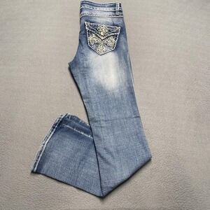 Rebel Soul Jeans Womens Size‎ 6 Blue Boot Cut Embellished Flap Pockets